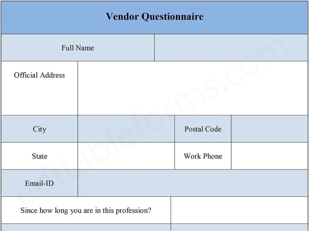 Fillable Vendor Questionnaire Form