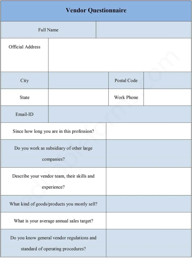 Vendor Questionnaire Form