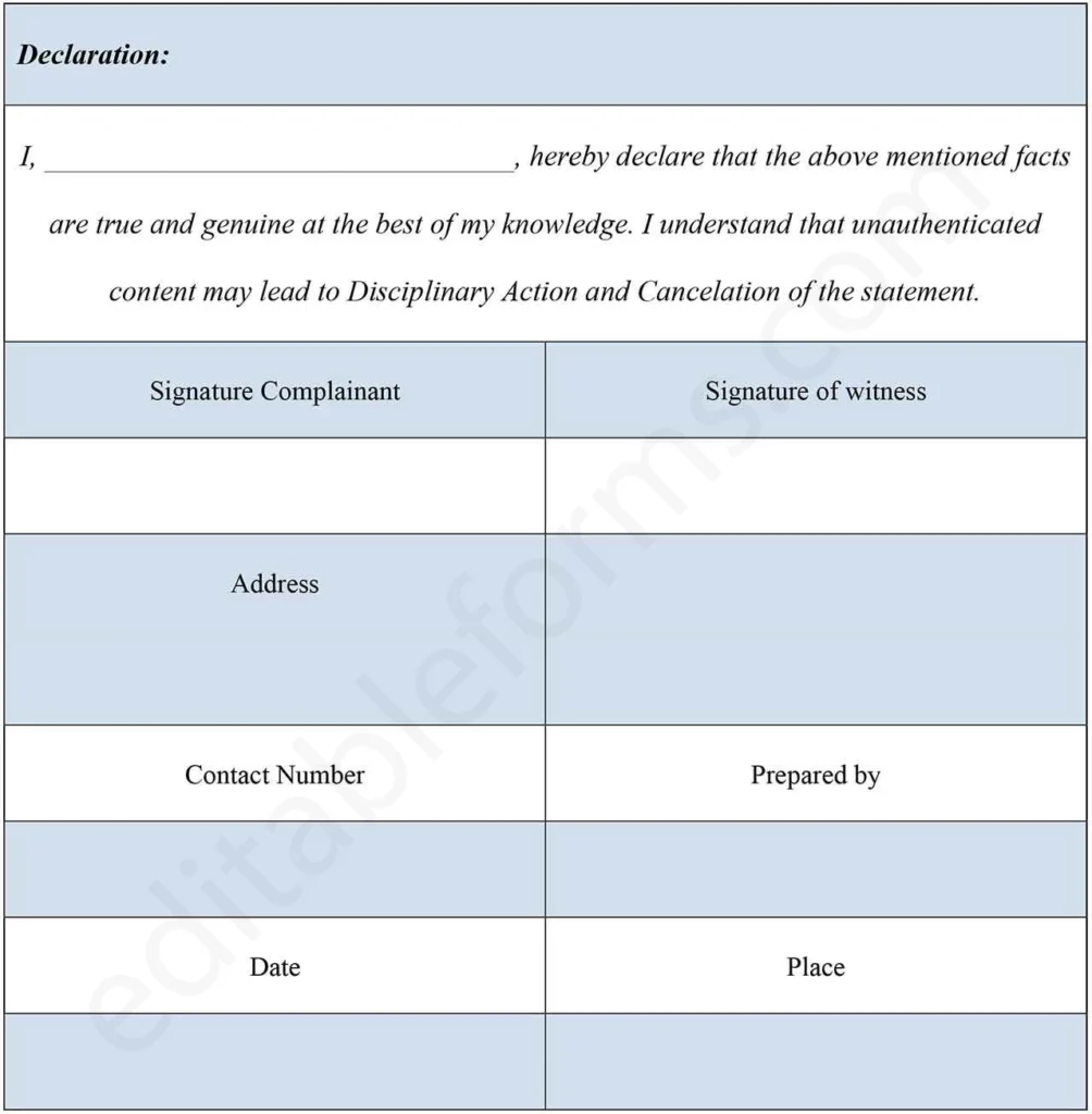 Witness Statement Fillable PDF Form