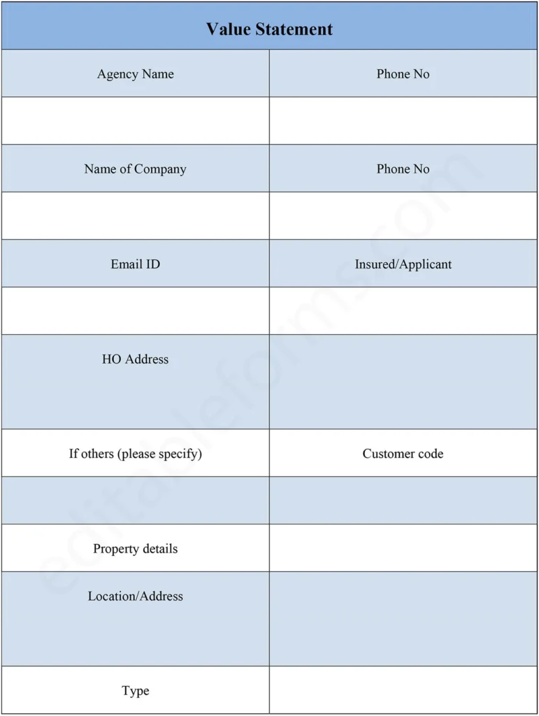 Value Statement Form