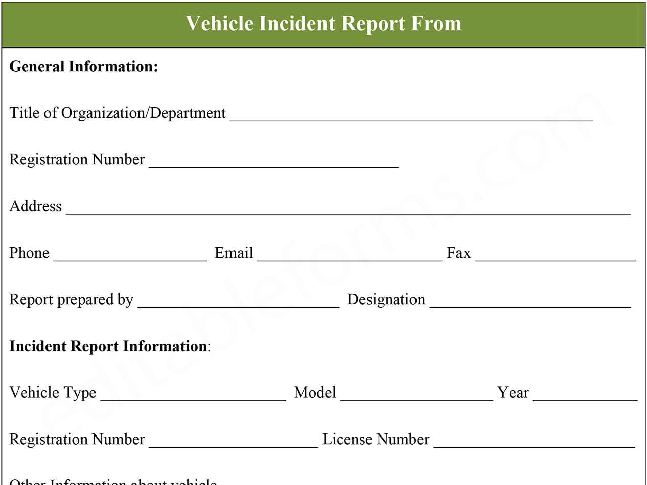 Editable Vehicle Incident Report PDF