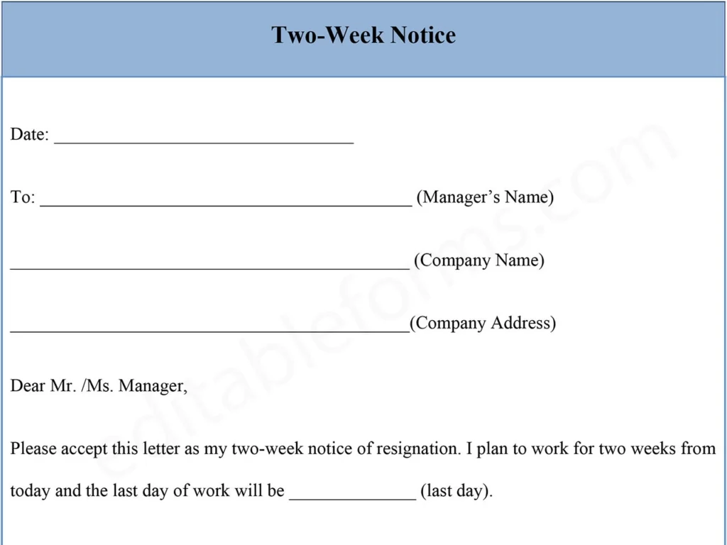 Two Week Notice Form