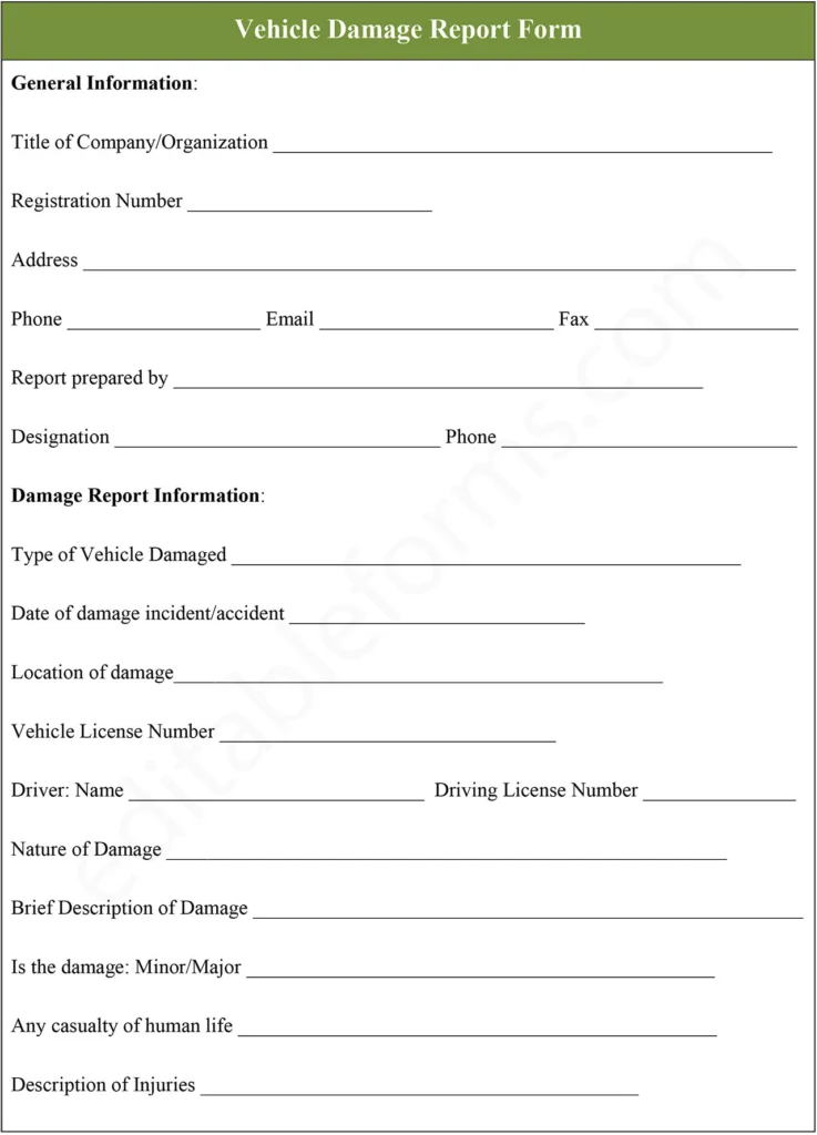 Fillable Vehicle Damage Report PDF Editable PDF Forms Fillable Vehicle Damage Report PDF Editable PDF Forms