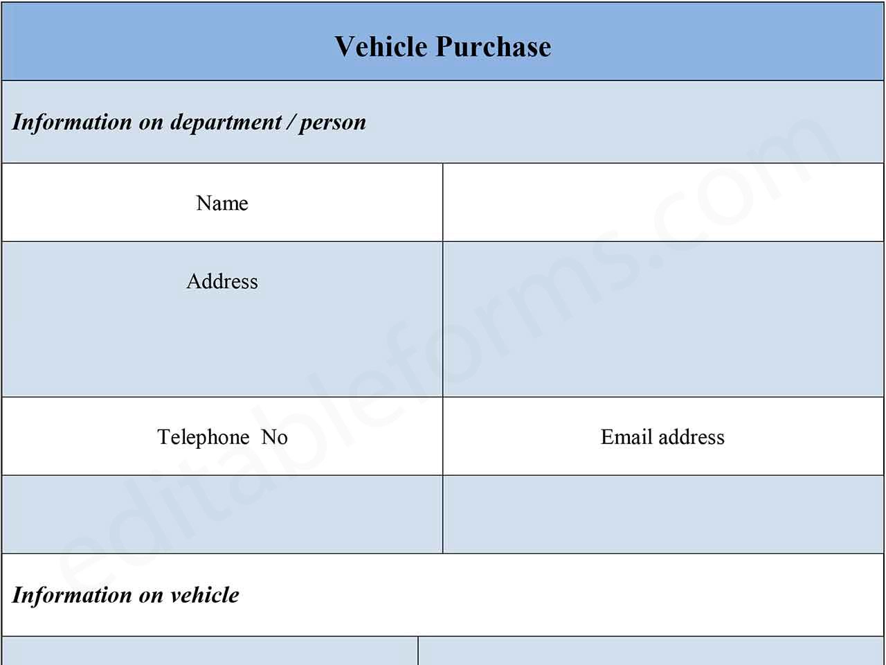Editable Vehicle Purchase Form PDF