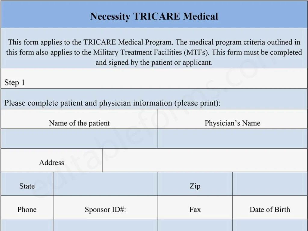 Fillable Tricare Medical Necessity Form