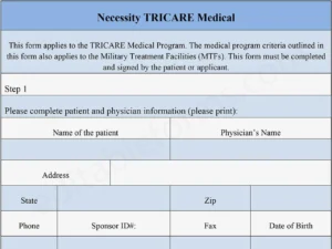 Fillable Tricare Medical Necessity Form
