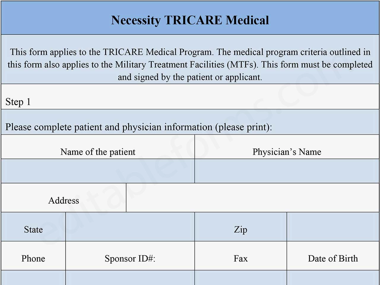 Fillable Tricare Medical Necessity Form