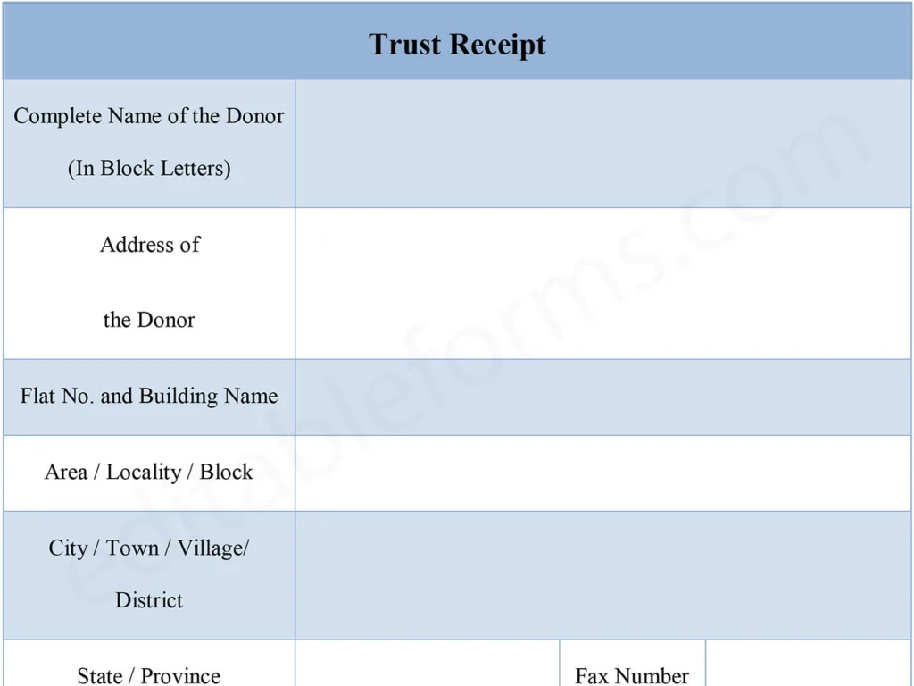 Fillable Trust Receipt Form