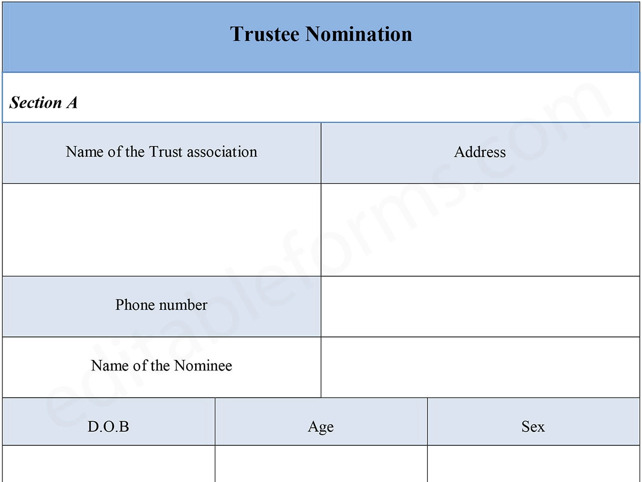 Fillable Trustee Nomination Form