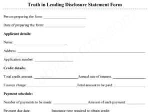 Fillable Truth in Lending Disclosure PDF