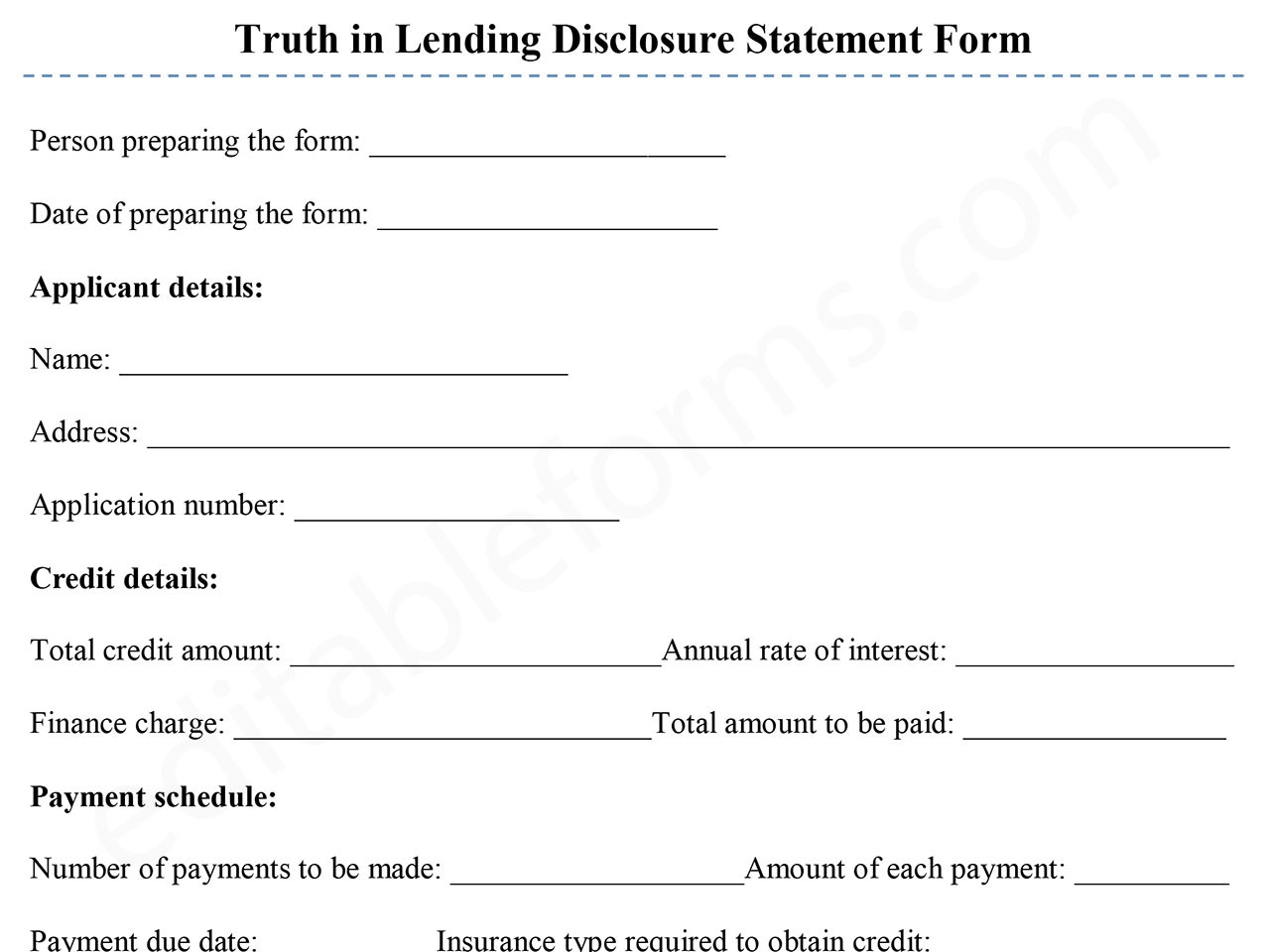 Fillable Truth in Lending Disclosure PDF