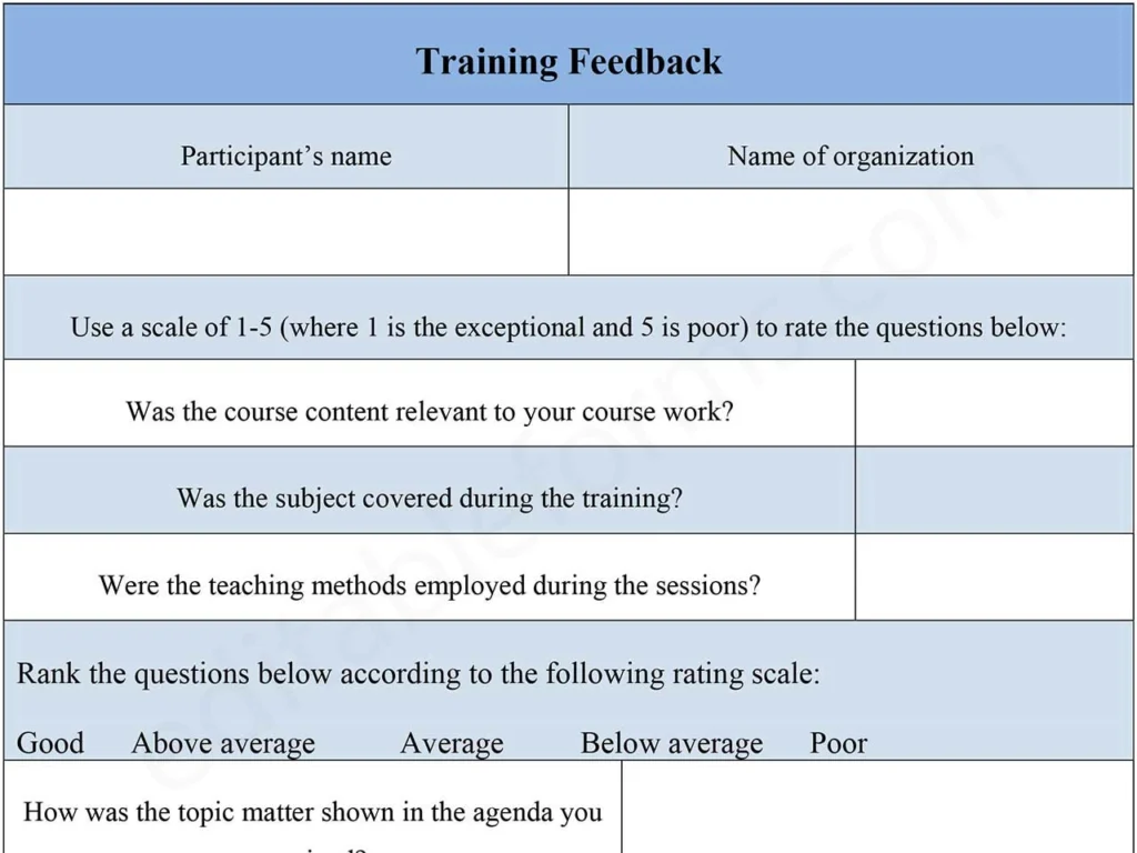 Fillable Training Feedback Form