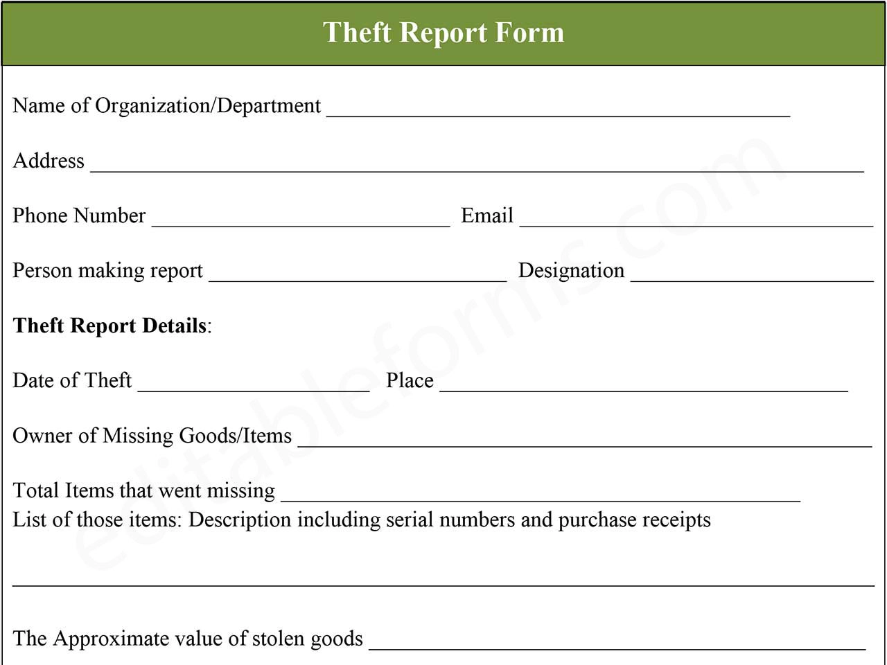 Fillable Theft Report Form