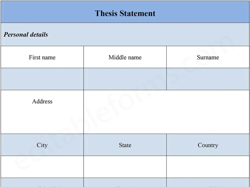 Fillable Thesis Statement Form