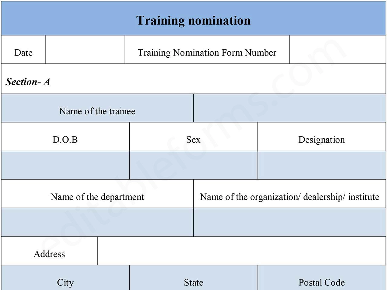 Training nomination form