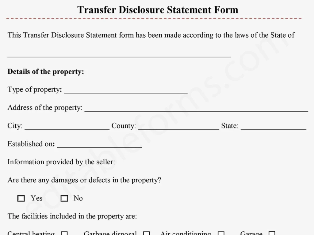 Fillable Transfer Disclosure Statement Form