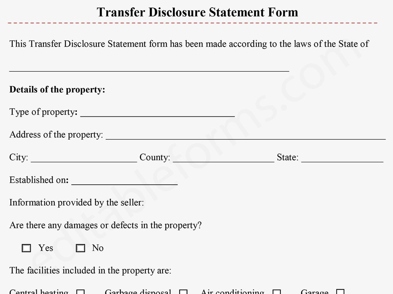 Fillable Transfer Disclosure Statement Form