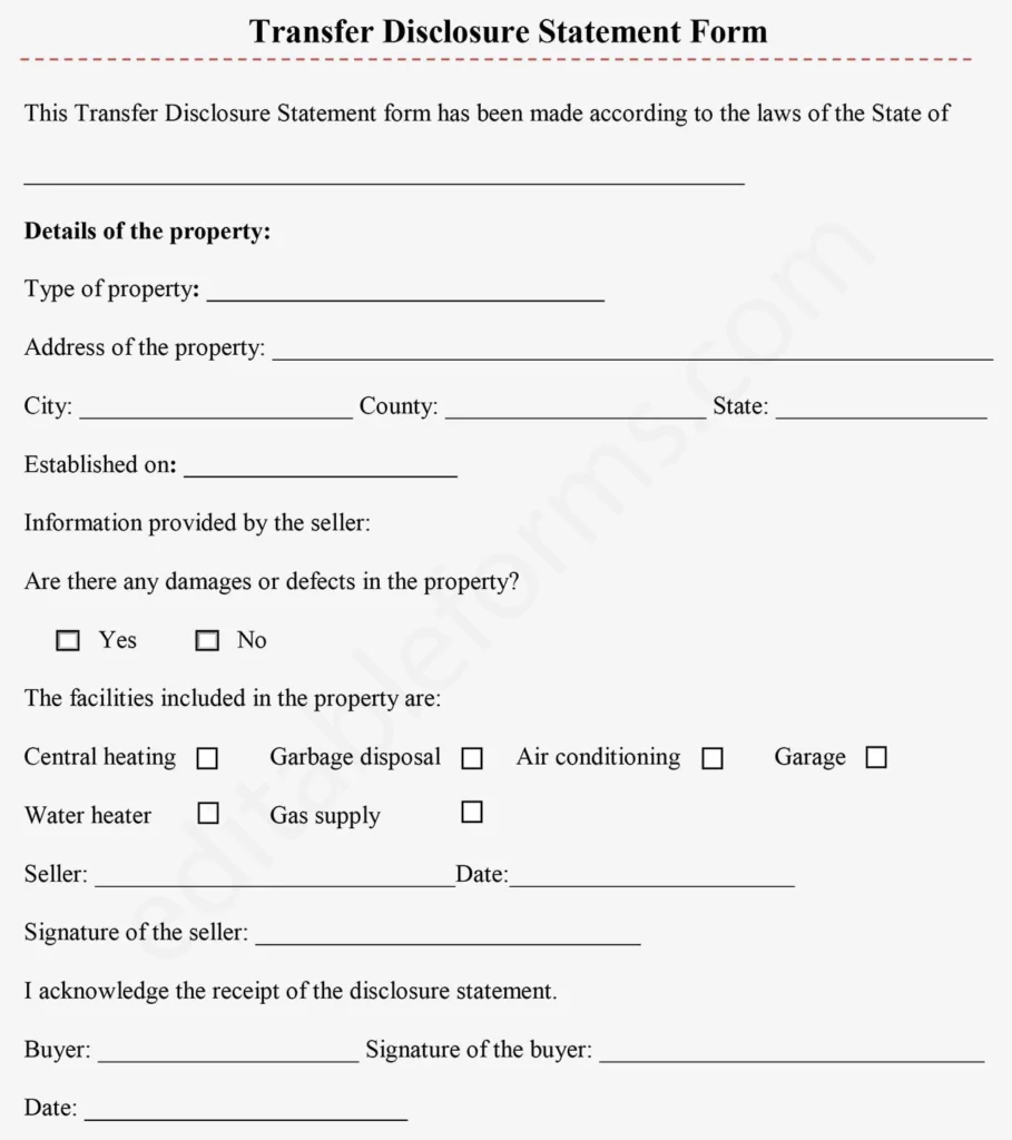 Fillable Transfer Disclosure Statement Form