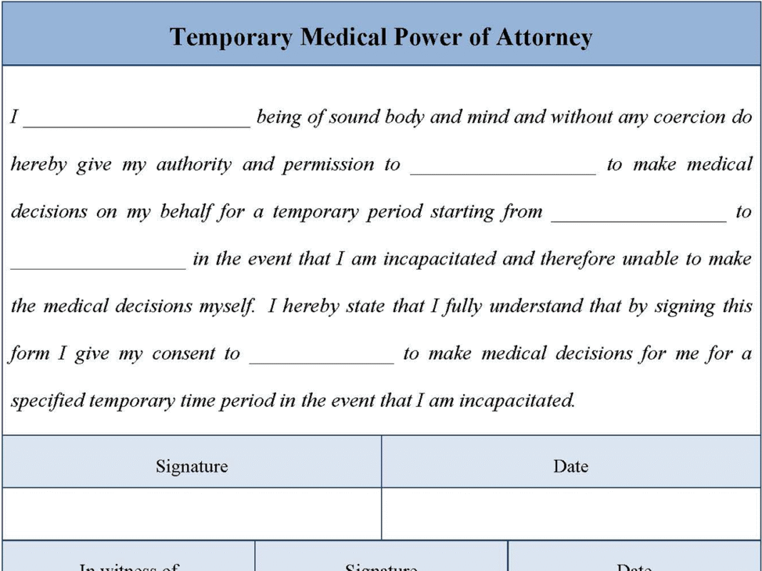 temporary medical power of attorney