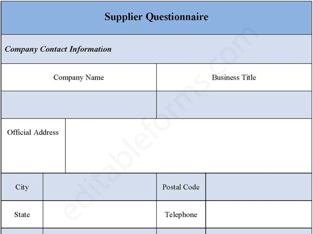 Supplier Questionnaire Form
