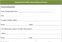 Suspected Child Abuse Report Form – Fillable & Printable Digital PDF Suspected Child Abuse Report Form