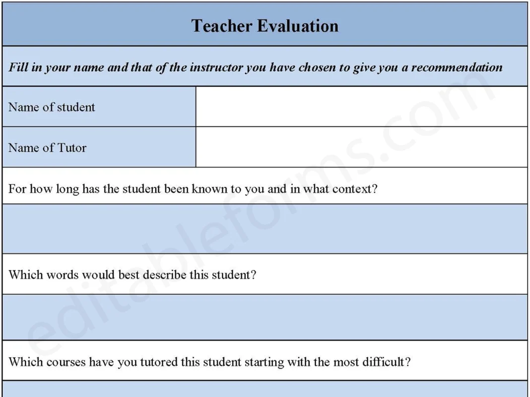Teacher Evaluation Form PDF