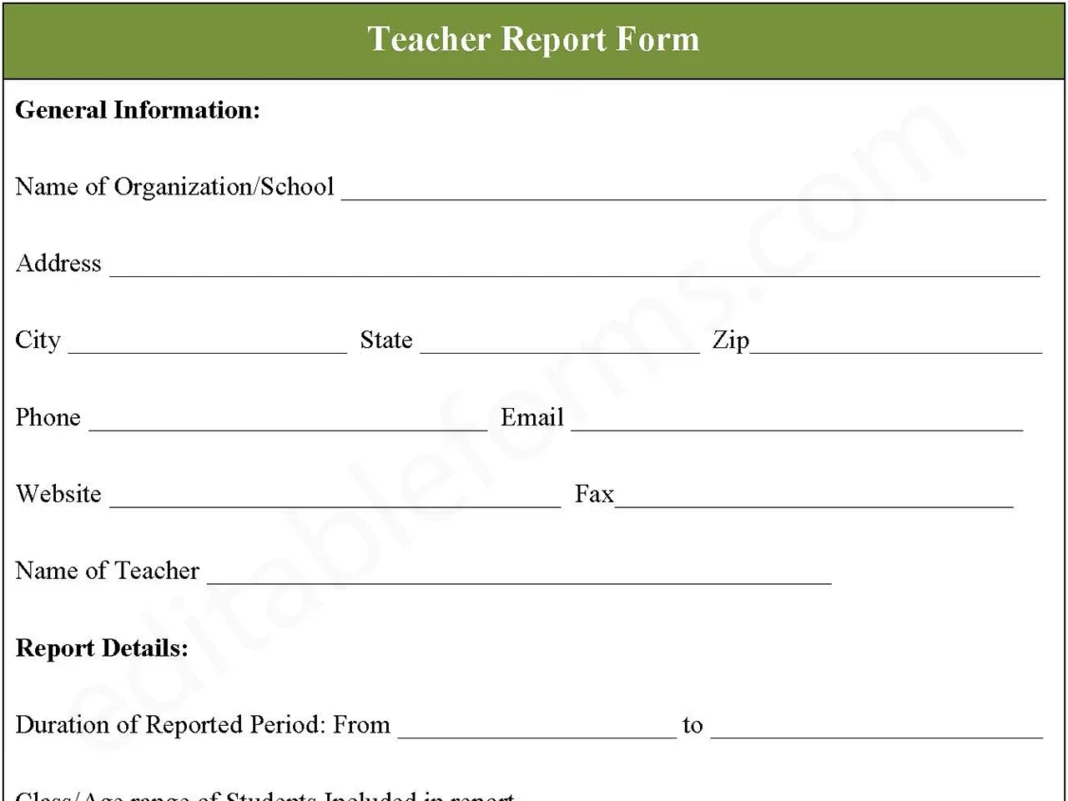 Teacher Report Form PDF