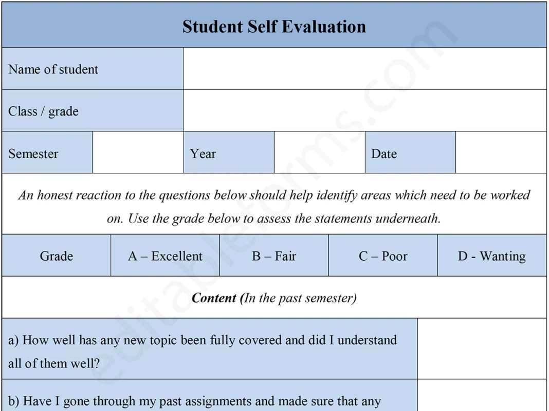 Student Self Evaluation PDF