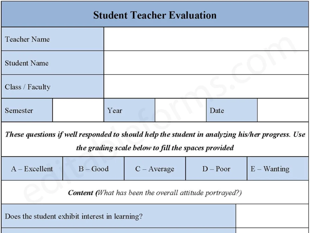 Student Teacher Evaluation Form