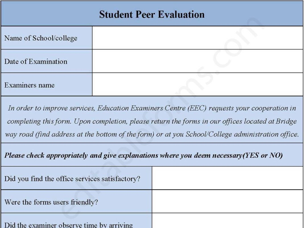 Editable Peer Evaluation Form