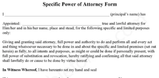 Specific Power of Attorney Form – Fillable & Printable Legal PDF Template Specific Power of Attorney Form