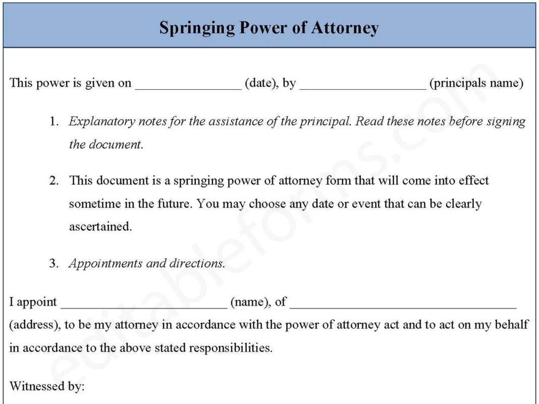 Springing Power of Attorney Form