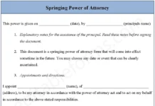 Springing Power of Attorney Form – Fillable & Printable Legal PDF Template Springing Power of Attorney Form