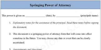 Springing Power of Attorney Form – Fillable & Printable Legal PDF Template Springing Power of Attorney Form