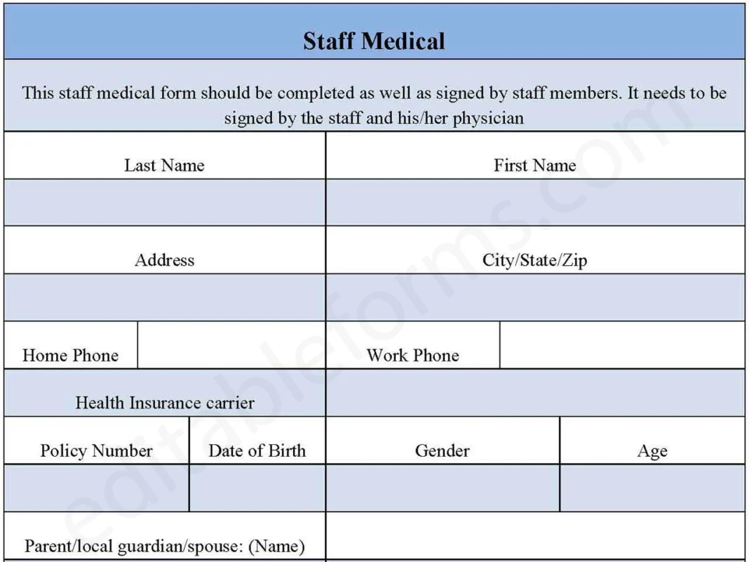 Staff Medical Form PDF
