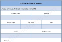 Standard Medical Release Form – Fillable & Printable Child Consent PDF Template Standard Medical Release Form