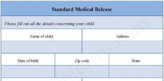 Standard Medical Release Form – Fillable & Printable Child Consent PDF Template Standard Medical Release Form