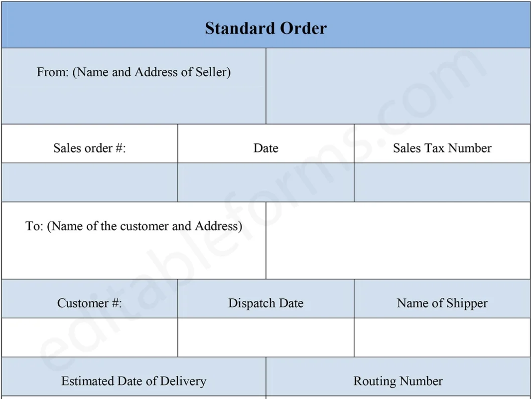 Standard Order Form PDF