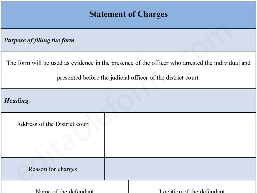 Editable Statement of Charges