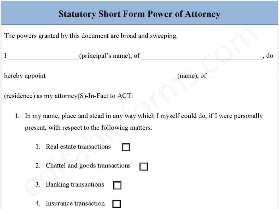 Statutory Short Form Power of Attorney