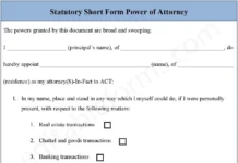 Statutory Short Form Power of Attorney – Fillable & Printable Legal PDF Template Statutory Short Form Power of Attorney