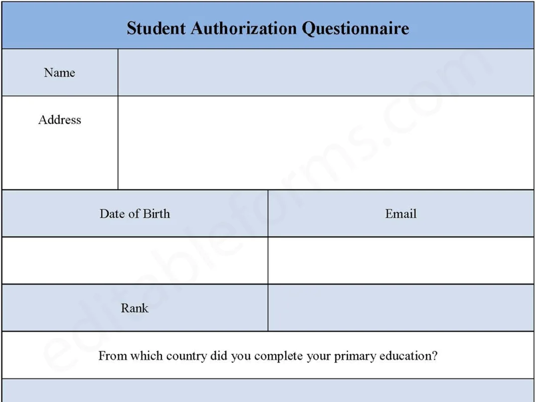 Student Authorization Questionnaire Form