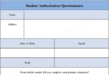 Student Authorization Questionnaire Form – Fillable & Printable PDF Template Student Authorization Questionnaire Form