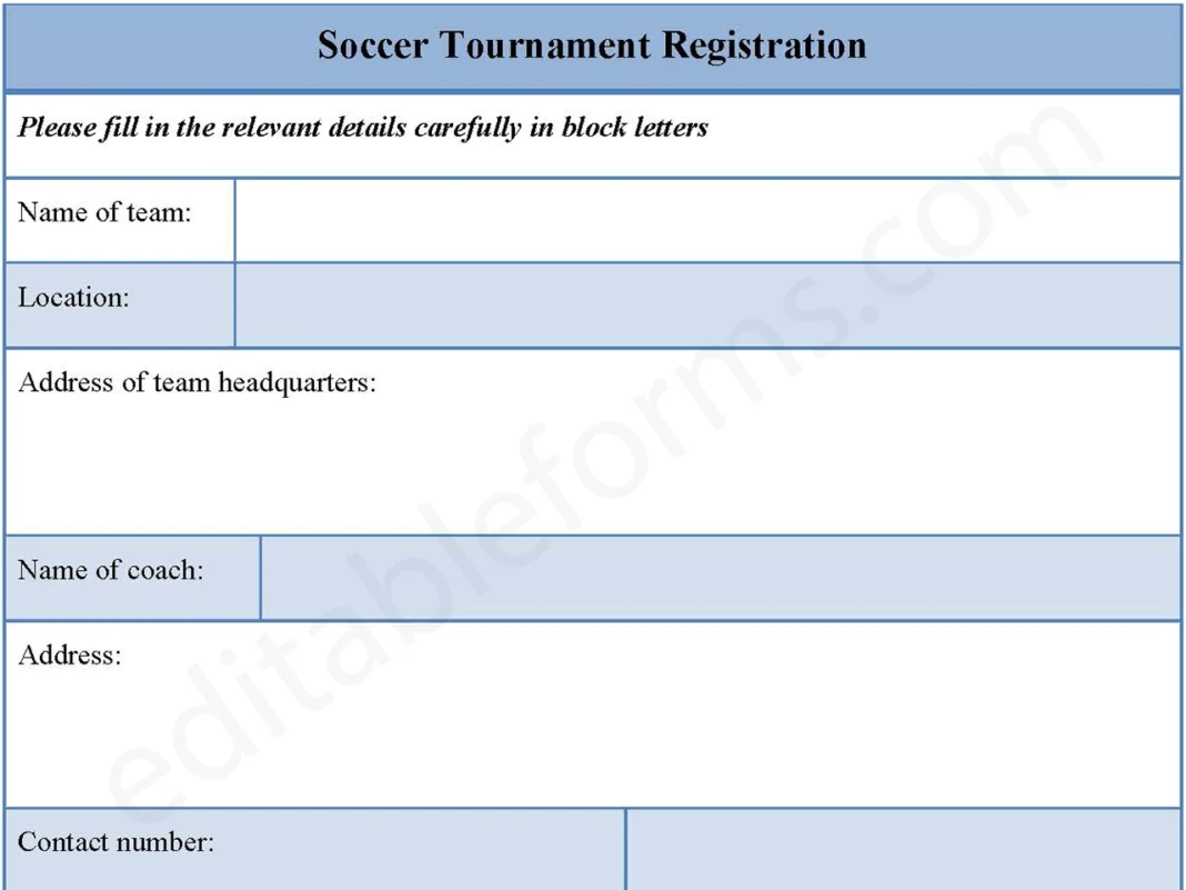 Soccer Tournament Registration Form