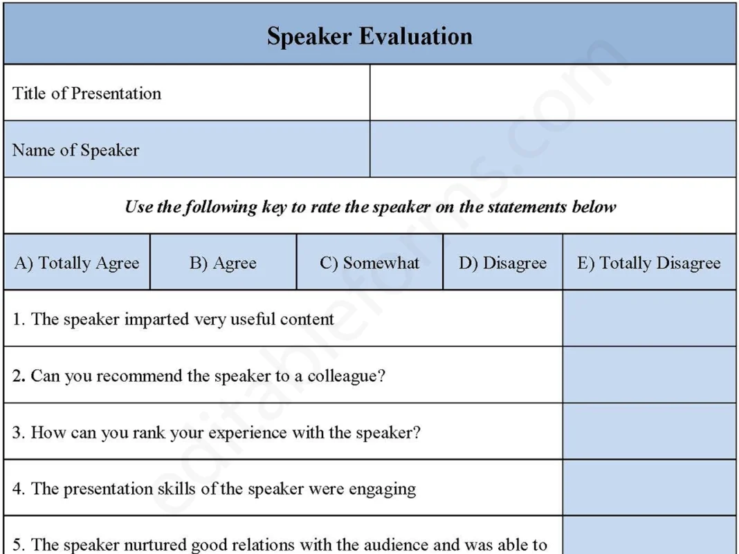 Speaker Evaluation Form PDF