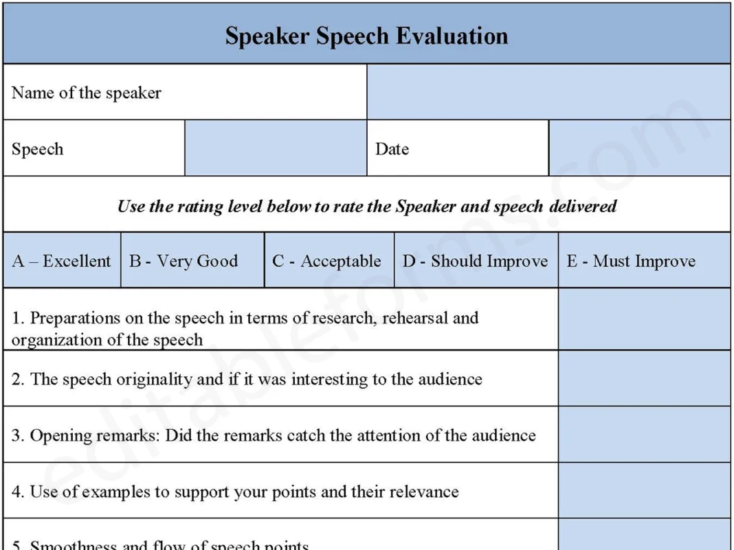 Speaker Speech Evaluation Form PDF