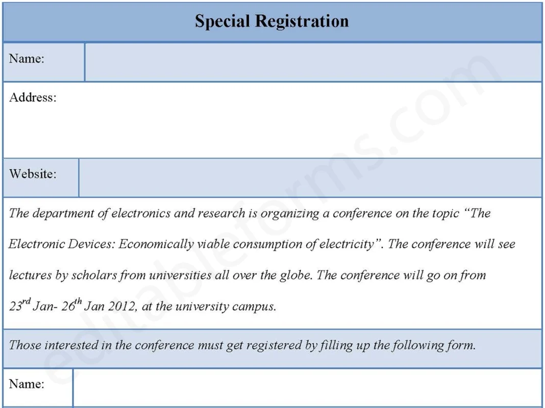 Special Registration Form