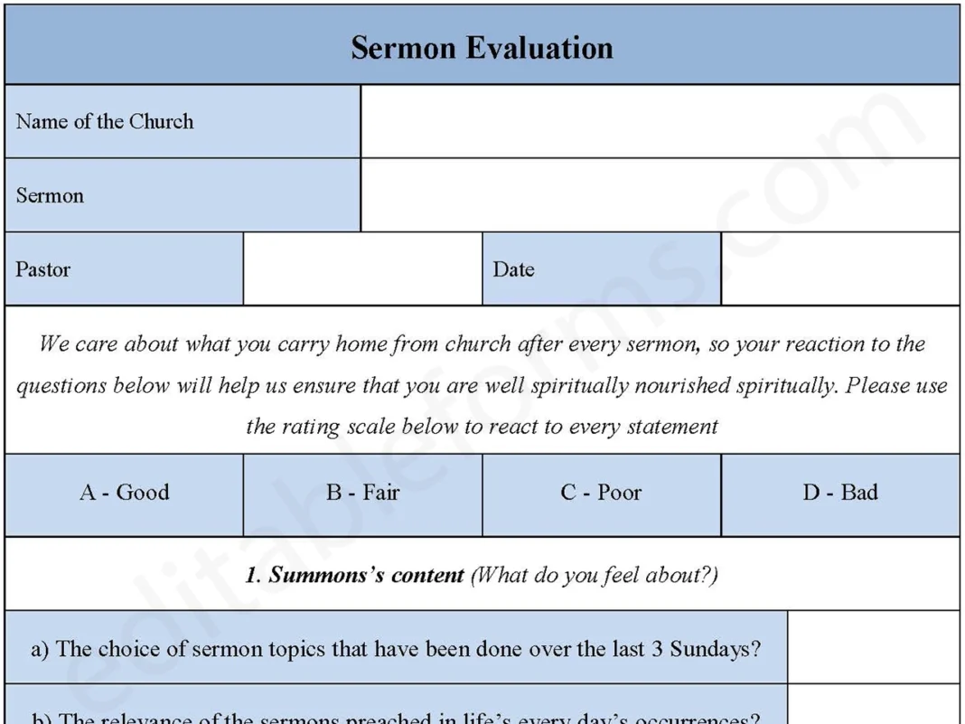 Sermon Evaluation Form PDF