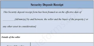 Security Deposit Receipt Form PDF – Printable Property Deposit Receipt Template Security Deposit Receipt Form PDF