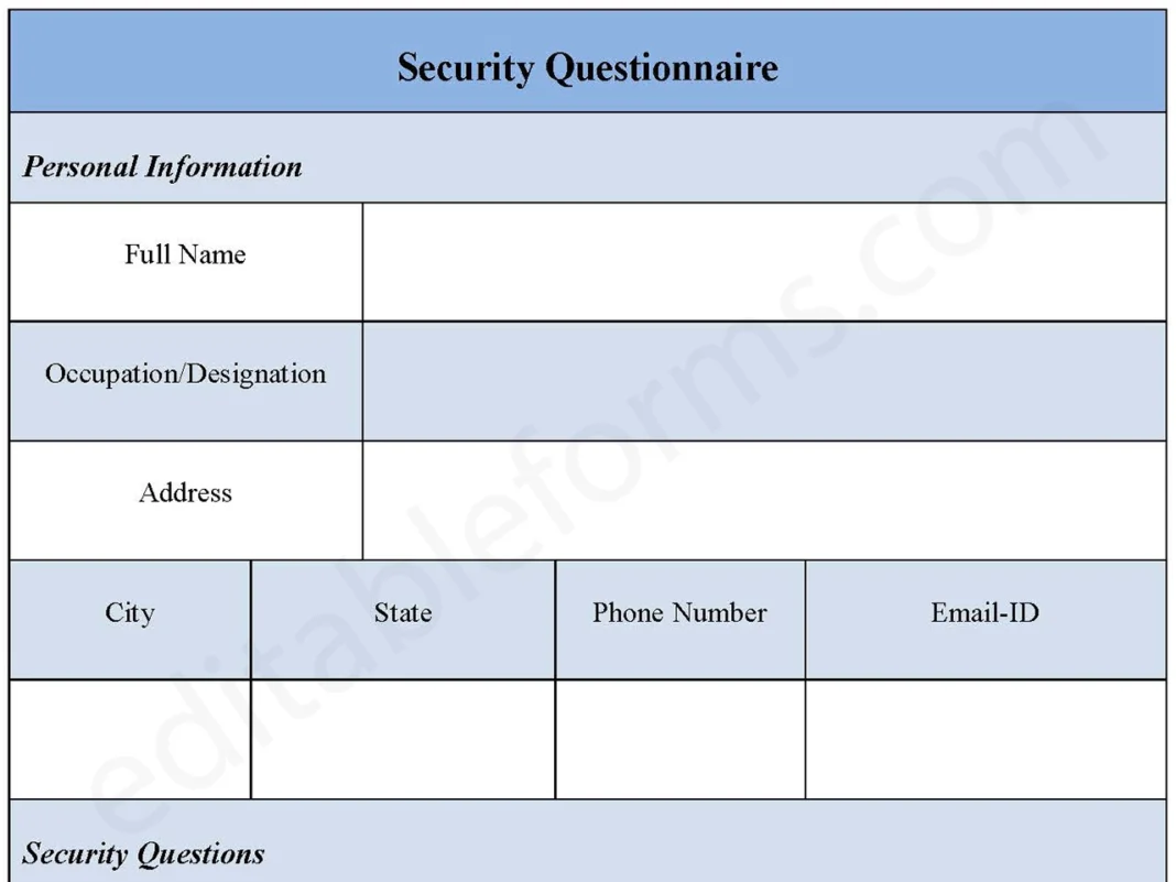Security Questionnaire Form PDF